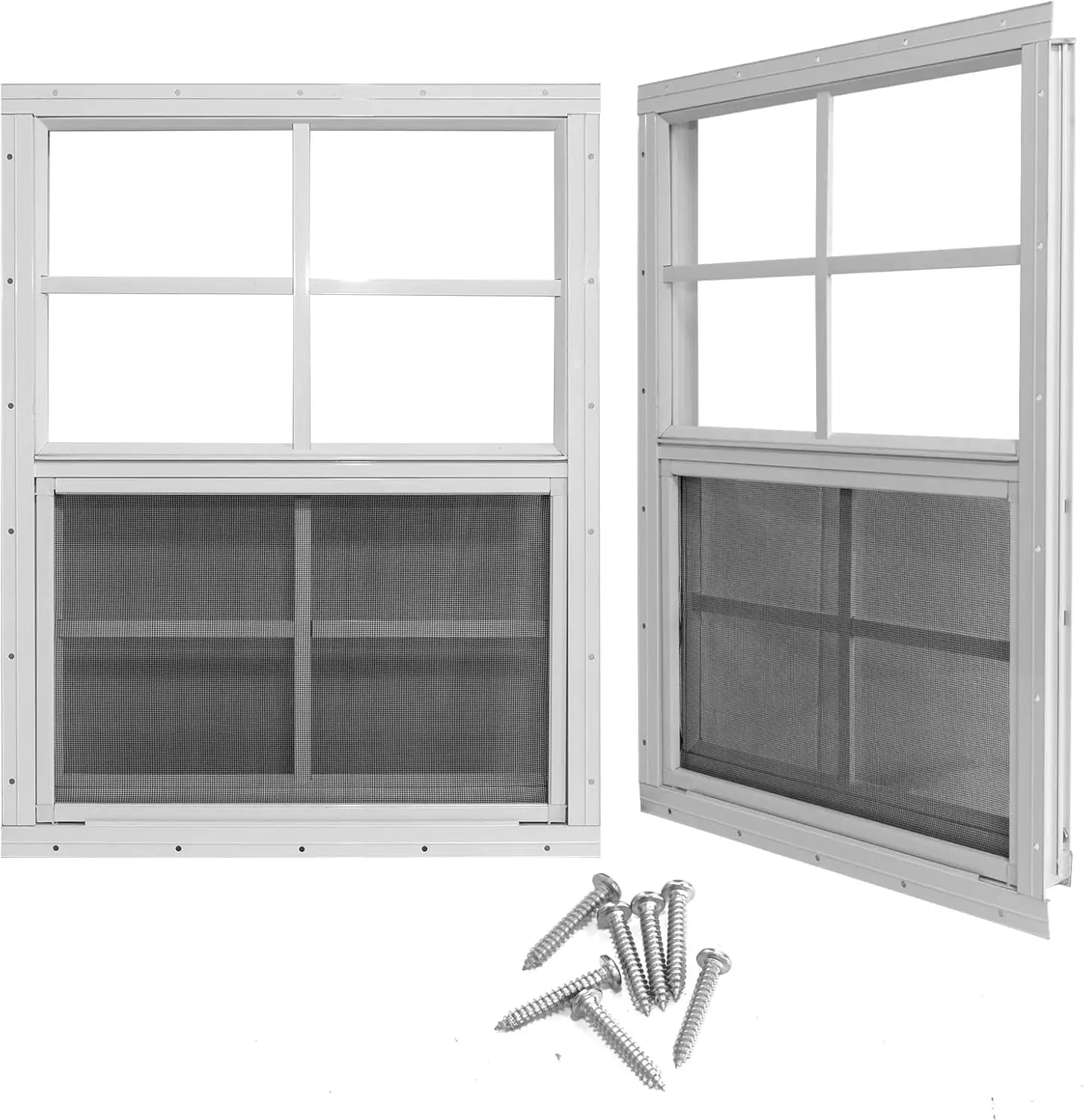 24" x 36" Shed Windows with Tempered Glass and Fiberglass Screen, 2 Pack Small Sliding Windows for Shed, Chicken Coop, Playhouse, Household, Garage, Barns (White)