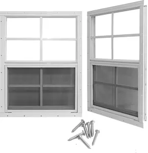 24" x 36" Shed Windows with Tempered Glass and Fiberglass Screen, 2 Pack Small Sliding Windows for Shed, Chicken Coop, Playhouse, Household, Garage, Barns (White)