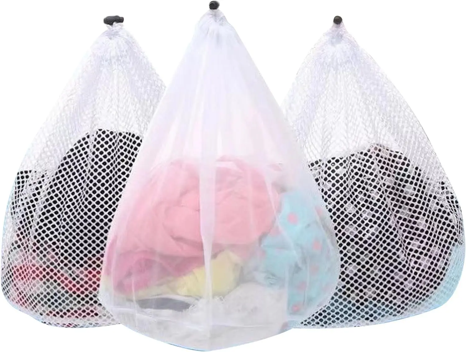 OKAKA 3-Pack Nylon Mesh Laundry Bags - Adjustable Drawstring Closure, Sturdy Garment Bags for Washing Machine, Apartments, Travel (White, 3 XX-Large)