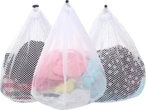 OKAKA 3Pcs Mesh Laundry Bags Washing Machine Mesh Wash Bags Jumbo for Delicates Clothes,Bed Linen,Toys with Drawstring Closure Sturdy(3 XXLarge 28 x 26 Inches)