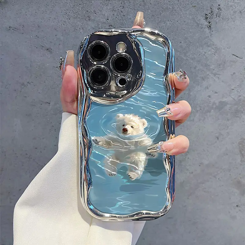Swimming Bear Phone Case for use with iphone 17 air 16 pro max 15 plus 14 pro 13/12/11 X/XS XSMAX kawaii critter funny Satisfying phone cases latest viral phone case Electroplated