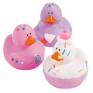 2 1/2" Sweet Treats Purple, Pink & White Vinyl Rubber Ducks - 12 Pc.
