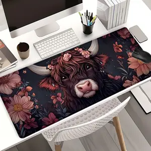 Extra Large Highland Cattle Mouse Pad Gaming Desk Pad 35x16 Inch Computer Keyboard Mousepad with Non-Slip Rubber Base Durable Stitched Edge Perfect Gift for Home and Office Desk Accessories