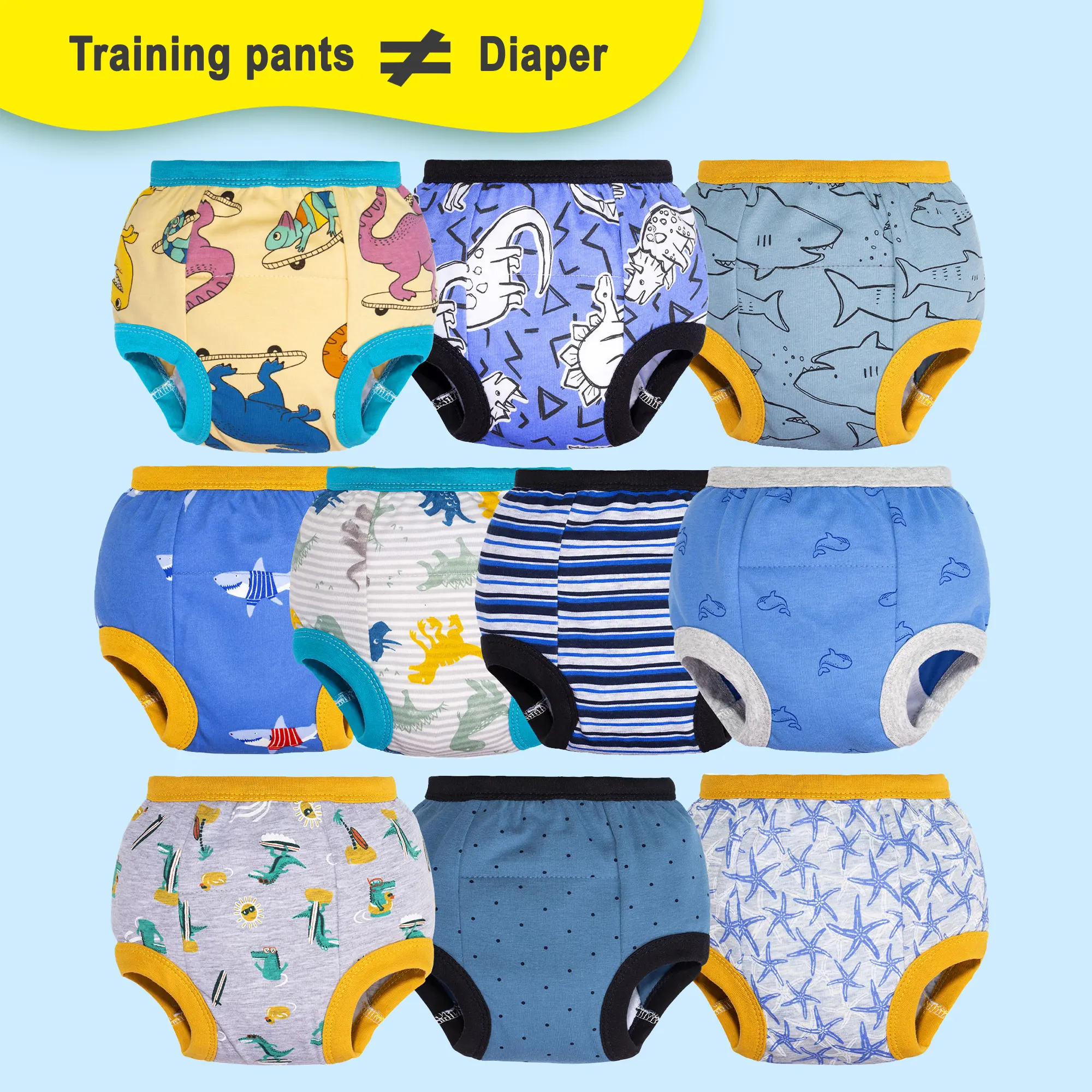 Big Elephant Toddler Potty Training Underwear - 10-Pack Unisex Reusable Washable 100% Cotton Kids' Training Pants with Elastic Leg Openings for Boys and Girls, Reusable Training Pants