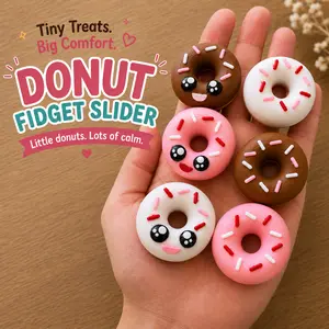Donut Fidget Slider – Pocket Stress Relief Toy – Magnetic Focus Fidget – Kawaii Desk Toy – Pocket Size Sensory Gift – With or Without Eyes