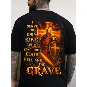 Plus Size Men'S Christian Faith T-shirt |   Y2K Street Style, God'S Choice Print, Machine Washable Crew Neck Short Sleeve - Suitable for Church, Casual Wear, and Christian Gifts |   Hip Hop Street Style, Men'S Gift Idea