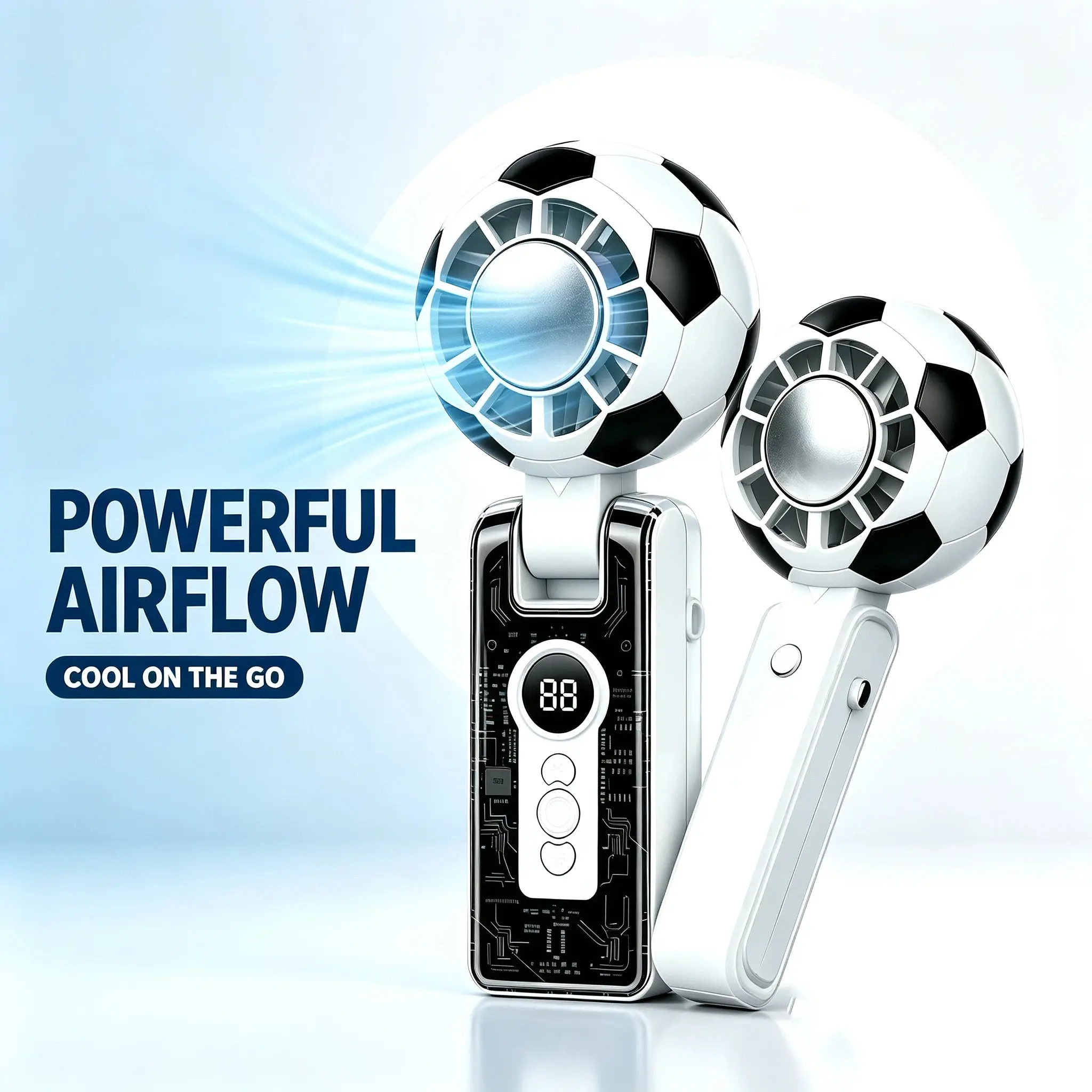 Foldable Handheld Cooling 5-Speed Fan, Multifunctional Mini Portable USB-C Rechargeable Device with 3600mAh Battery, Digital Display for Summer Outdoor Camping, Travel
