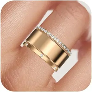 3-Pack 14K Gold Plated Stacking Rings with CZ Stones, Elegant Simulated Diamond Rings for Layering, Size 5-10