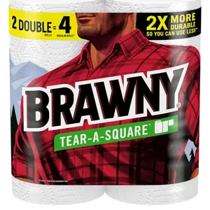 Brawny Tear-A-Square Paper Towels, 2 Double Rolls = 4 Regular Rolls, 3 Sheet Sizes (Quarter, Half, Full), Strength for All Messes, Cleanups, and Meal Prep