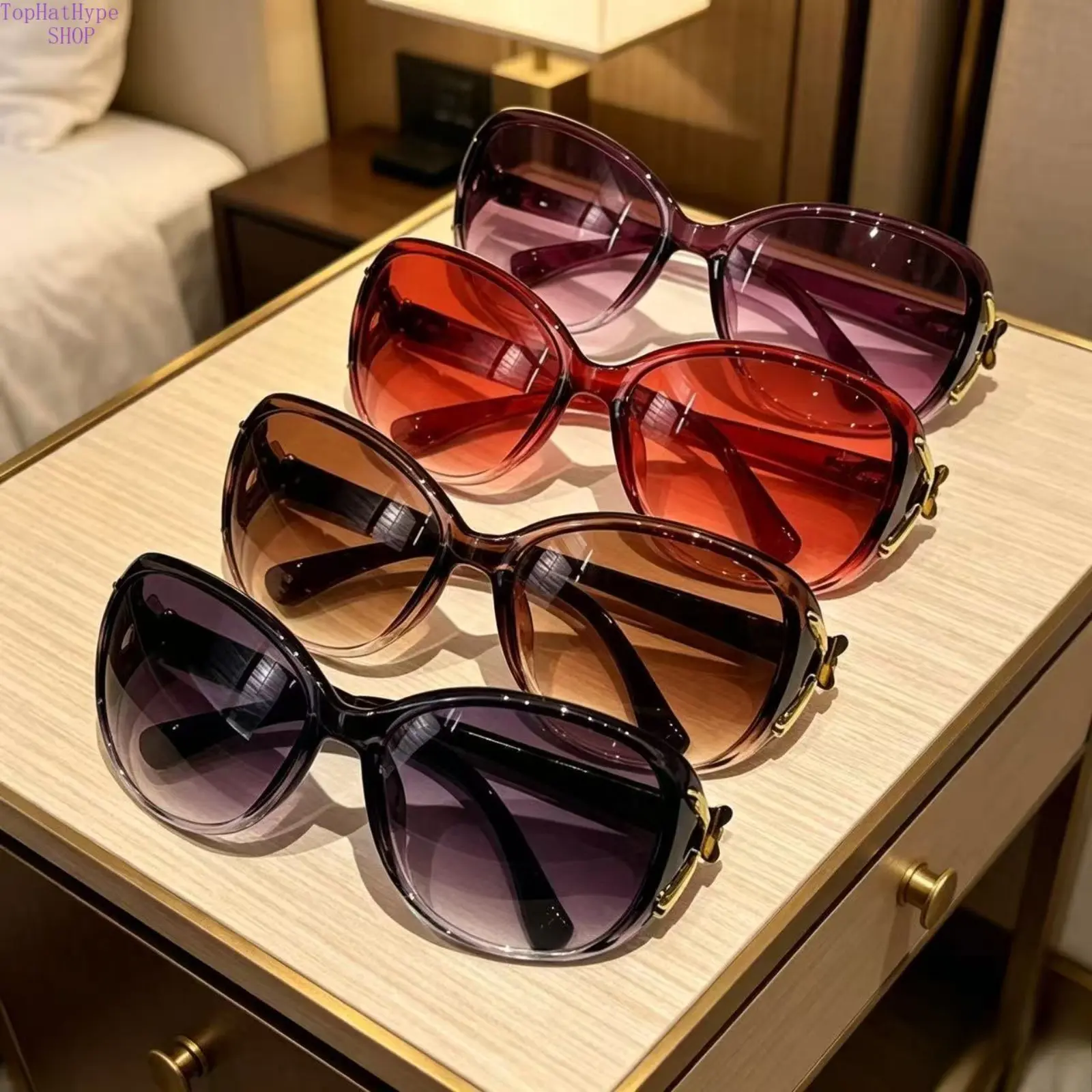4-Pack Y2K Tortoise Shell Glasses for Women, Oversized Round Non-Prescription Frames, Lightweight Pink Purple Tinted Lenses, Trendy Eyewear for Driving, Travel & Daily Wear