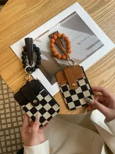 Fashion Checkered Pattern Breaded Wristlet Keychain, Boho Style Tassel Decorated Wallet Keychain, Trendy Cute Keychain for Women & Girls, Casual Trendy Accessories for Daily Use, Keychain Wristlet Strap, Keychain for Bags