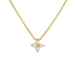 925 Sterling Silver Zircon Flower Pendant Necklace For Women, 18k Dainty Gold Plated Jewelry, Daily Decor, Clean Girl Jewelry