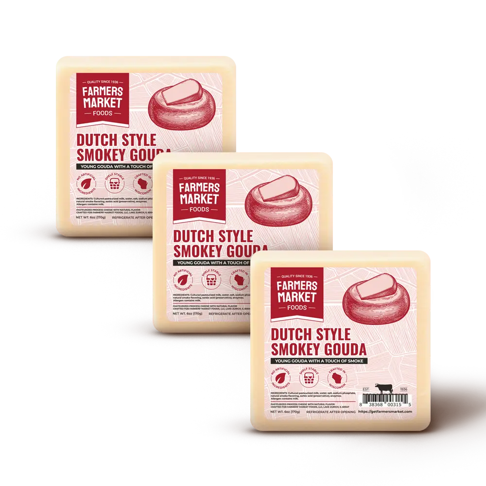 Dutch Style Smokey Gouda Cheese 3-Pack, Premium Dairy Product for Bake Use