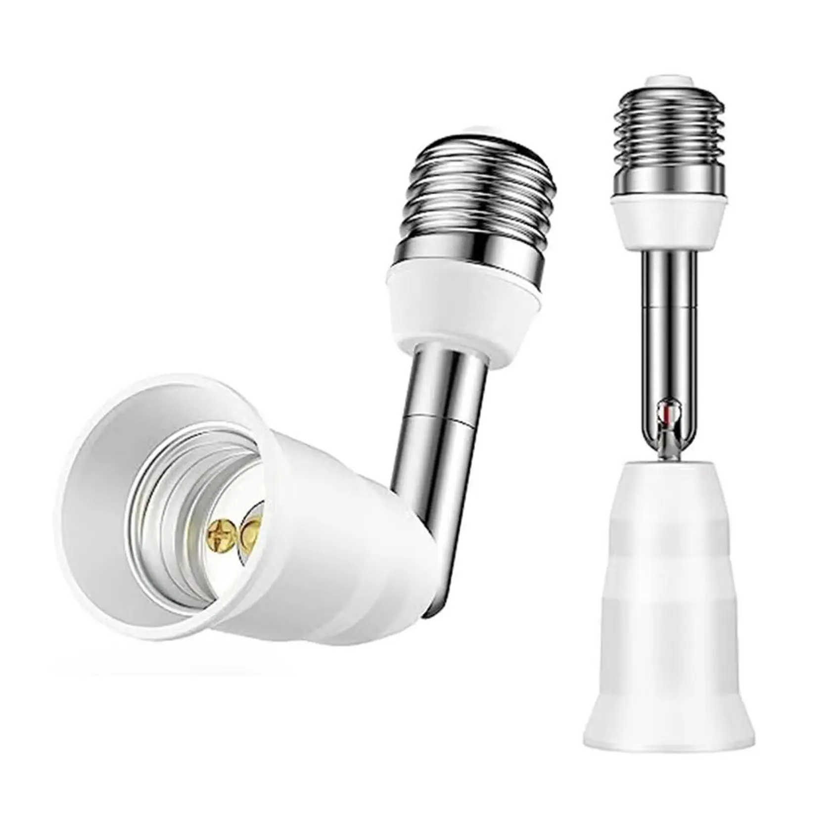 2 Pack E26 Light Socket Extender - Safe and Reliable Standard Medium Base Adapter, Adjustable Angle 180°-360° for Extension Reach, 200W Bulb Ready, 248℉ Heat Resist, 0-250V Converter