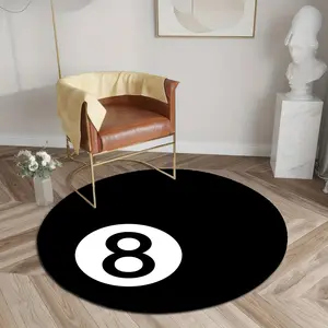 8 Ball Rug Big Round Rug for Home Decor, Washable billiards design Carpet Soft Study Cool Eight Ball Carpet for Bedroom Black Circle Rug Living Room Mat