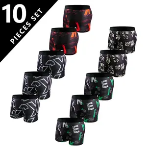 [10 Pcs/Pack] Men's Random Color Monogrammed Banded Boxer Pants, Men's Silky Fabric Cool Boxer Pants, Highly Stretchable Fabric Perfect Fit, Ultimate Comfort