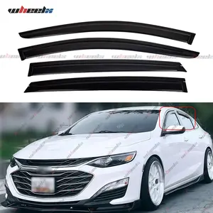 For 2016-2024 Chevrolet Chevy Malibu Sedan - WheelX Tape-On Side Window Deflectors Rain Guards Vent Visors 4pc Set - Dark Smoke Tinted Sun Rain Wind Guard - Car Exterior Accessories Tuning Mods Styling Replacement Parts