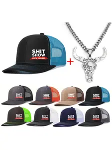 Unisex Street Trend Bull Head Design Baseball Cap & Pendant Cuban Chain Necklace, Trendy Hat Mesh Caps & Necklace, Hip Hop Fashion Cool Accessories for Men & Women, Modern Versatile Accessories