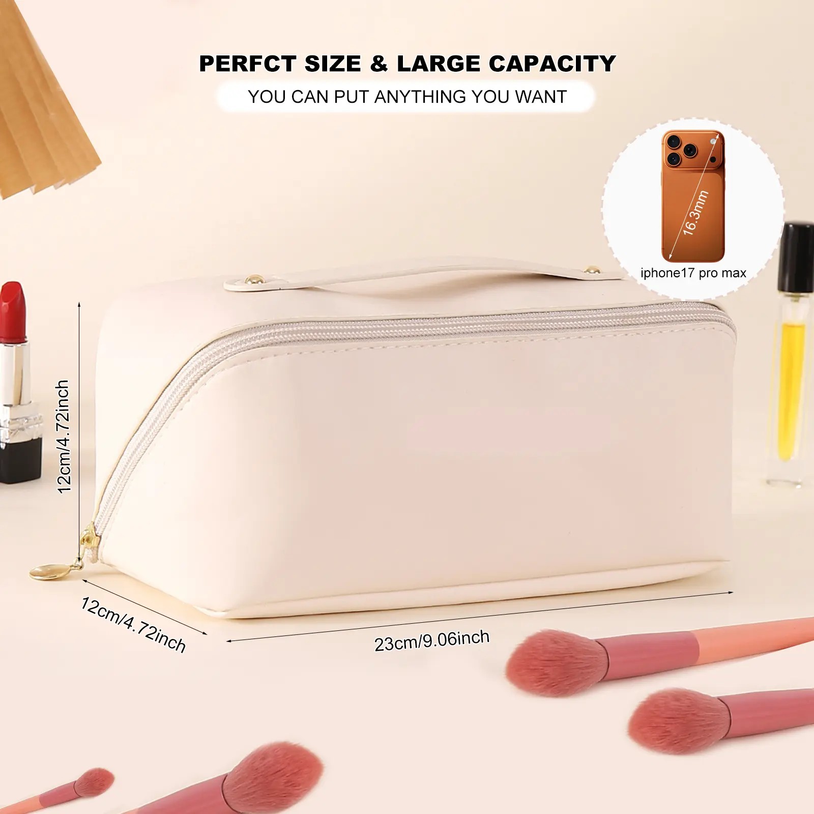 SORLINA Makeup Bag - Best Large Capacity Travel Makeup Bag, Waterproof PU  Leather with Handle and Dividers, 180 Wide Opening for Easy Access, Ideal  for Cosmetics & Toiletries - Best Beauty Organizer - TikTok Shop
