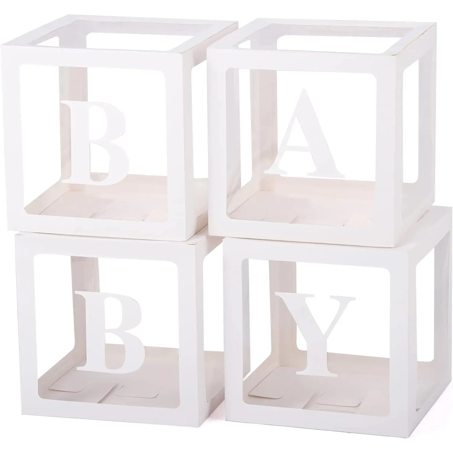 White Letter Balloon Box Set - 4 Transparent Boxes, 2 Letter Sets, Synthetic Recyclable Paper Reusable Decor Accessories for Kids' Birthday Decor, Balloon Arch, Room Decorations Home Festive Party Supplies