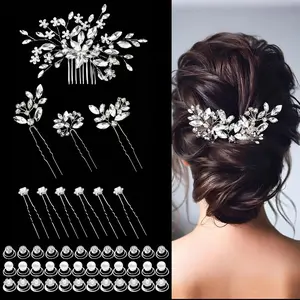 46Pcs Silver Rhinestone Bridal Hair Accessories Set, Sparkling Crystal & Pearl Hair Pins and Decorative Hair Combs, Elegant Wedding Updo Decor for Bride, Bridesmaids & Flower Girls, Classic Silver Finish for Wedding, Prom & Formal Occasion Hairstyling
