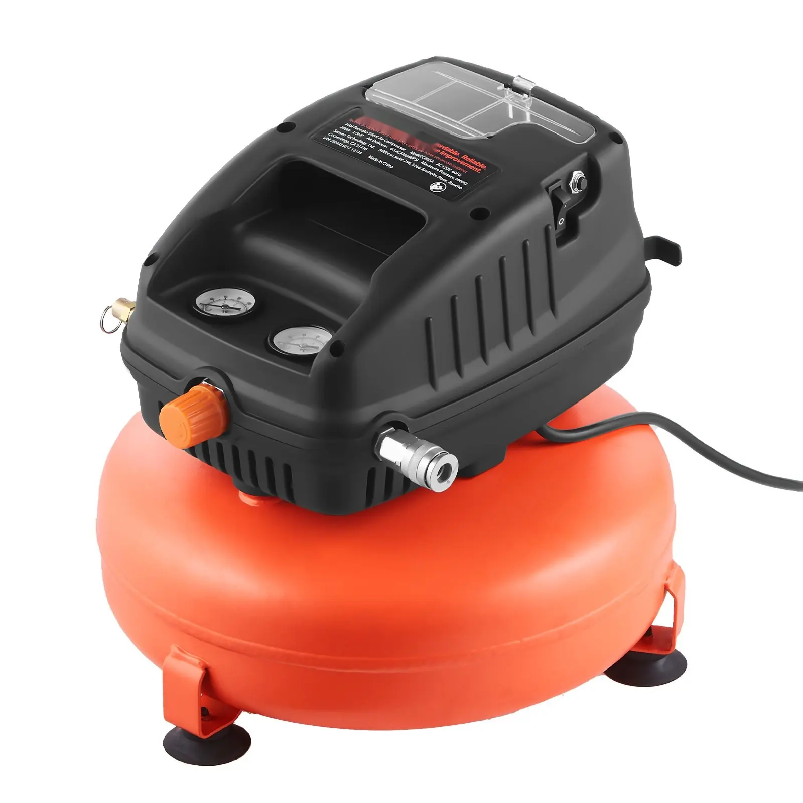 3 Gallon Air Compressor 1/3 HP 0.54 CFM At 90 PSI, 100 PSI Maximum Working Pressure, Portable Oil-Free Pump For Home Garage, Lightweight Compact Tank, Low Noise Operation, Ideal For Nailer And Small Pneumatic Tools