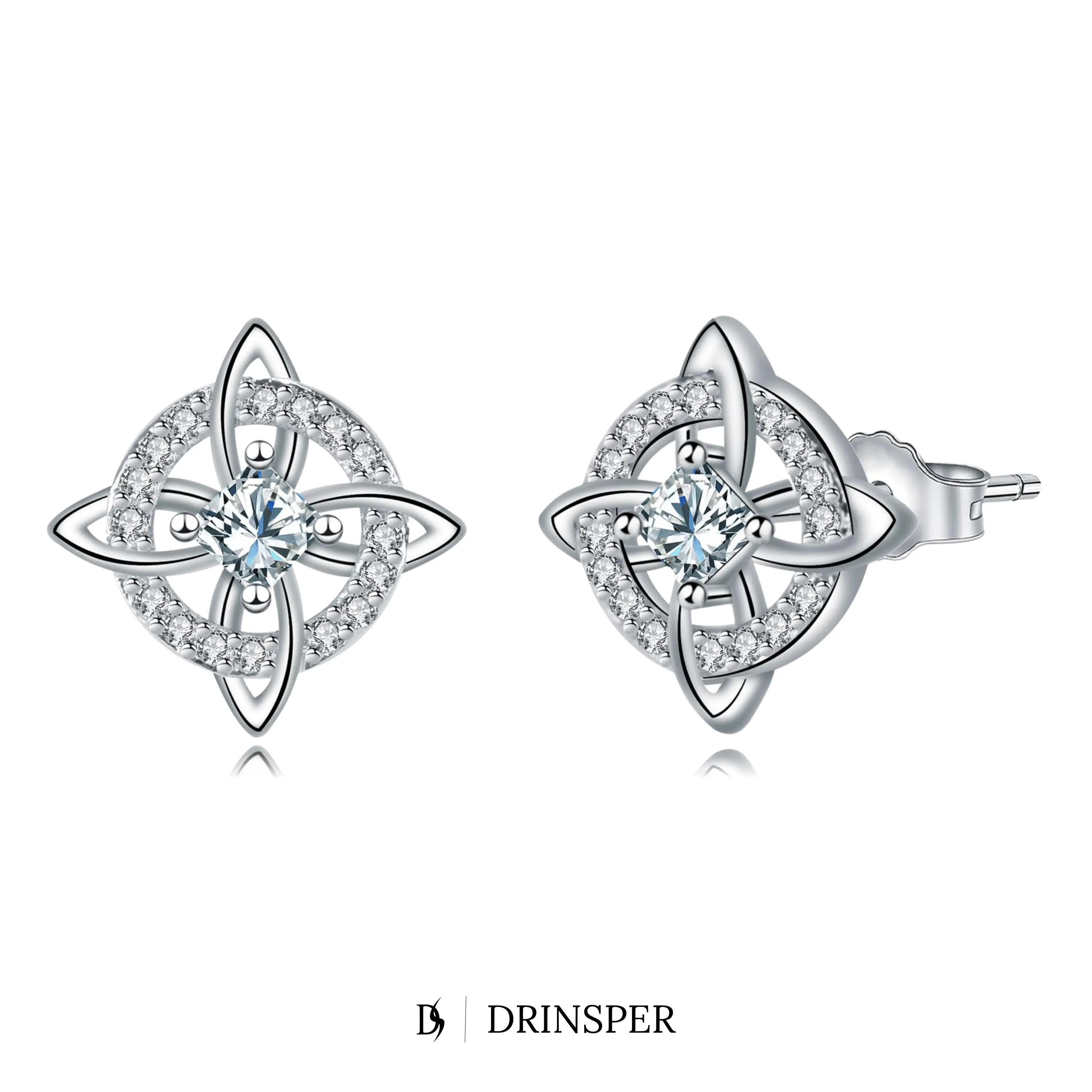 DRINSPER Women's Witches Knot Stud Earrings - Hecate Goddess Celtic Knot Design, Copper with Artificial Zirconia, Tetragrammaton Protection Amulet Jewelry, Fashion Accessories Gift for Women, Artificial Zirconia Earrings, Stud Earrings Jewelry