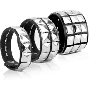 Studded Leather Bracelet for Men & Women - Punk, Gothic & Grunge Accessories - 3 Packs