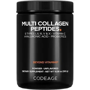 Multi Collagen Peptides Powder + Probiotics Black Edition – Hydrolyzed Types I, II, III, V & X with Vitamin C & Hyaluronic Acid – Grass-Fed, Zero Carbs, Unflavored Collagen Supplement – 10.58oz