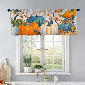1 Pc Colorful Abstract Pumpkin Maple Leaf Flower Autumn Thanksgiving Watercolor Print Kitchen Curtains Valance Living Room Bedroom Bathroom Home Decor 54x18 Inch