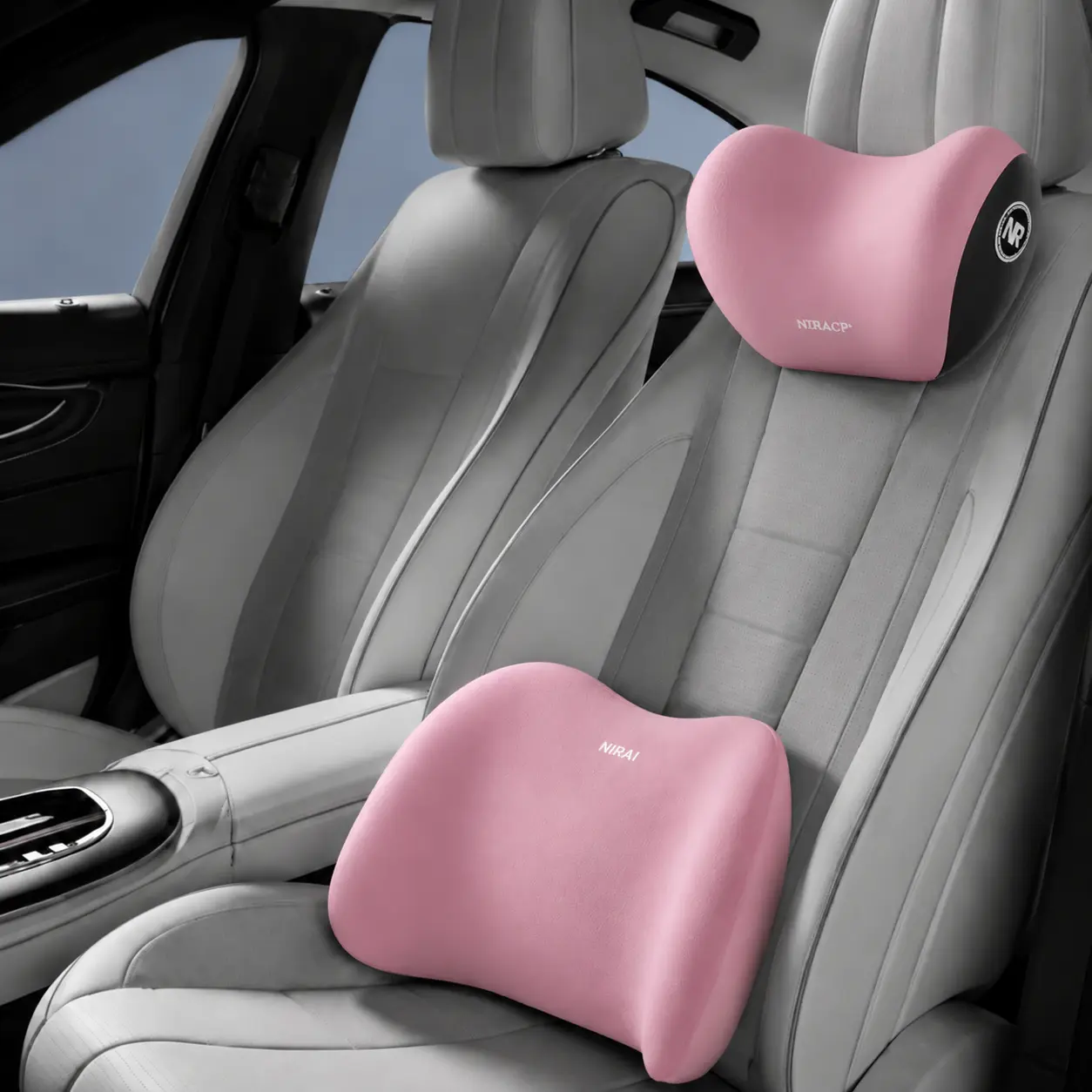 2PCS Memory Foam Car Seat Cushion and Lumbar Support Backrest Pillow Set, Ergonomic Breathable Waist Pain Relief Pad for Car Driving, Office, Truck, Dormitory, Travel Essentials,Home Office Must-Haves & Holiday Gift