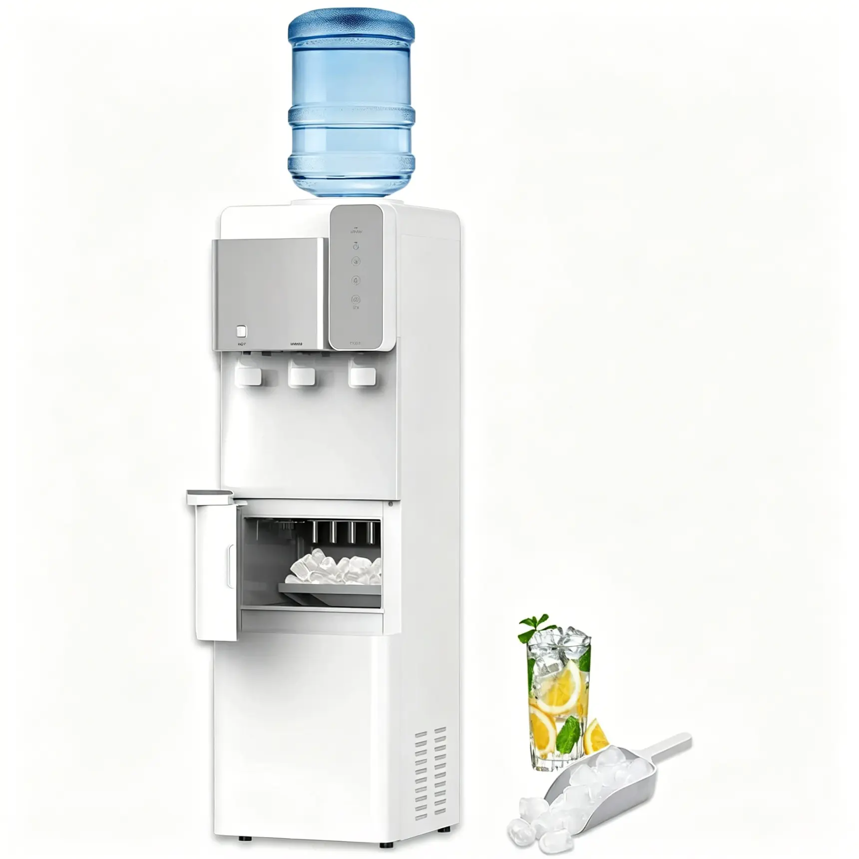 IKT Water Cooler Dispenser with Ice Maker Top Loading Water Dispenser 3 or 5 Gallon 3 Temperature(Hot/Cold/Room) 27 lb/24H ,White