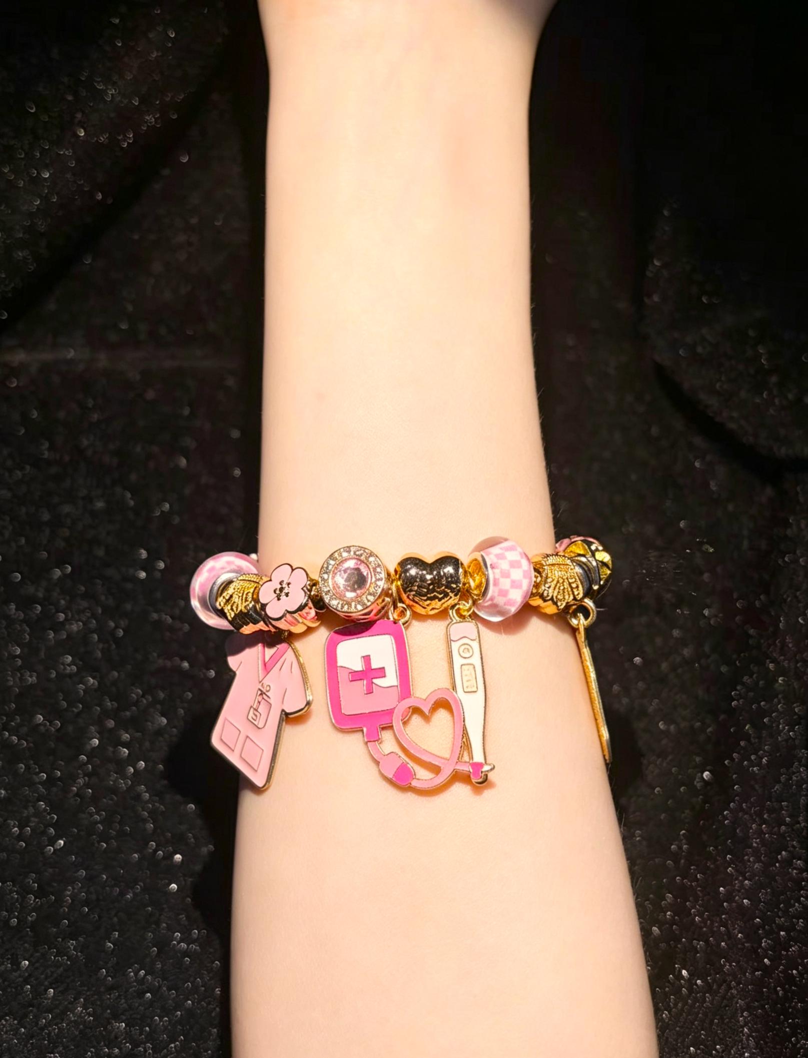 Multi-Charm Enamel Snake Chain Bracelet - Nurse-Inspired Decor, Stackable Fashion Jewelry Gift for Special Occasions
