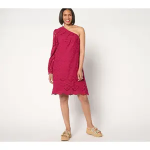 Destination 365 Petite One Shoulder Eyelet Shift Dress
