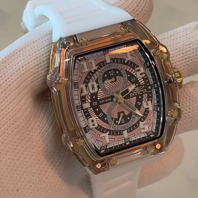 Invicta Men's Watch Brand New High Quality Gold-Tone Case White Silicone Band Unique Design