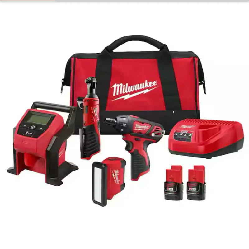 Milwaukee M12 12V Lithium-Ion Cordless Combo Kit (4-Tool) with Two 2.0Ah Batteries, Charger & Tool Bag