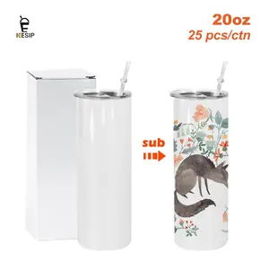 ICESIP 25pcs 20oz Sublimation stainless steel Skinny straight Tumblers Wholesale,with Lid and Straw Blank Cups