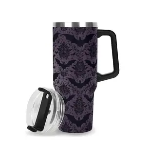 Haunted Mansion Bat Tumbler 40oz – Gothic Halloween Stainless Steel Cup with Handle – Spooky Travel Mug Gift