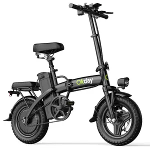 Okday 500W High Perfomance Electric Bike for Adults 20 MPH Long Range Foldable Portable E-Bike 14''folding All-Terrain Tires Dual Brakes Carbon Steel Long-lasting Battery FrameSmooth Stable Ride Snow Mountain Road