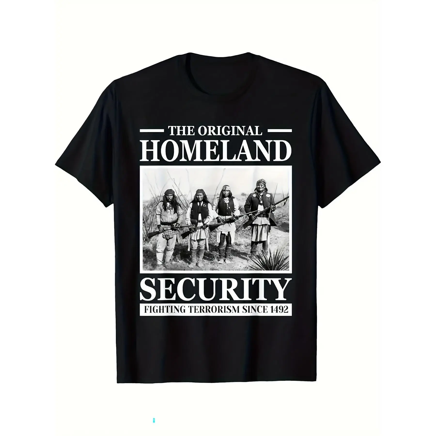 Men's 220g Cotton Crewneck Graphic Sports Top, Black Casual Short-Sleeve Native American Indian Heritage Original Homeland Security T-Shirt