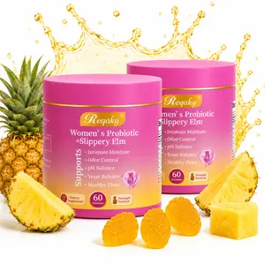 Reqaky Her Juicy Feminine Probiotics Gummies - Healthcare Dietary Supplement with Slippery Elm, Prebiotics & Lactobacillus Blend for Women's pH Balance & Dryness, 60-Count Hawaiian Pineapple Flavor