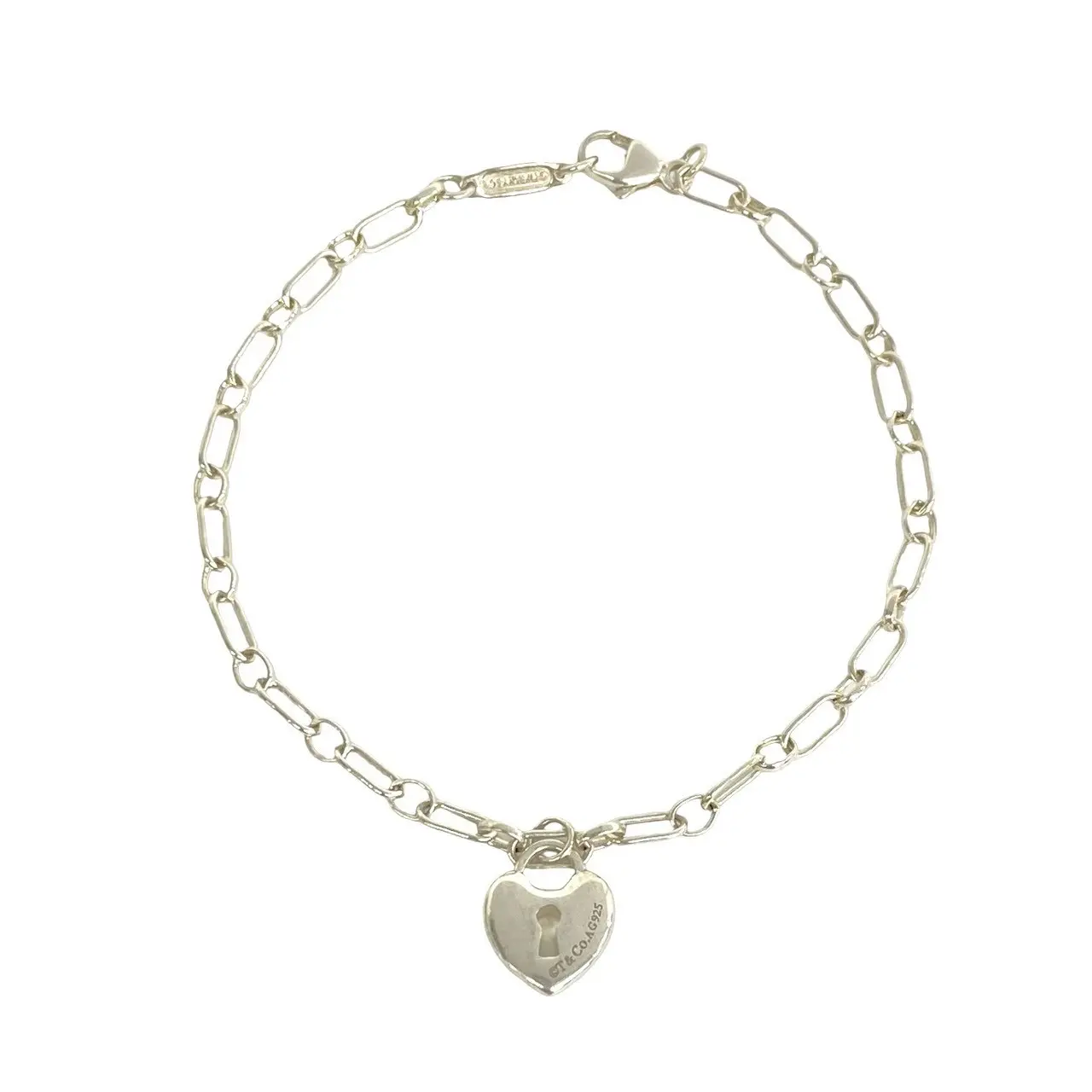 Pre-owned Tiffany & Co. Sterling Silver 925 (Ag925) Small Leather Goods Heart Lock Silver Bracelet
