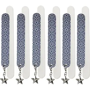 Set of 12 Dual-Sided Nail File Emery Boards: 6 Medium/Coarse Grit 5” Star Charm & 6 Cushioned Foam 6.5” Manicure Pedicure Filing Smoothing TSA Travel Approved Fashionable Geometric Blue & White