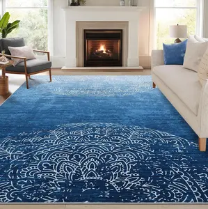 GARVEE Washable 9x12 Area Rug Large Living Room Rug Modern Ombre Carpet Stain-Resistant Non-Slip Soft Dining Room for Under Table Modern Medallion Accent Carpet for Bedroom Office,Navy Blue
