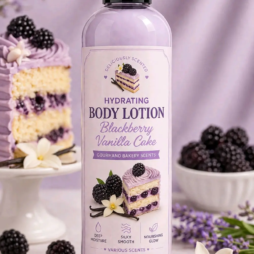Bakery Inspired Body Milk Lotion (8oz) - Non Toxic, Plant Based, Cruelty Free Hydrating Formula with Glycerin & Jojoba Oil for Adults, Daily Apply, Targets Cracked Heels - Scents: Strawberry Macaron, Vanilla Cashmere, Caramel Sundae, Fireside S'mores, Bod