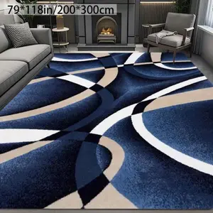 Blue And White Abstract Wave Pattern Velvet Rug - Machine Washable Irregular Shape Living Room Bedroom Bedside Leisure Carpet, Modern Decorative Art Style Soft Texture