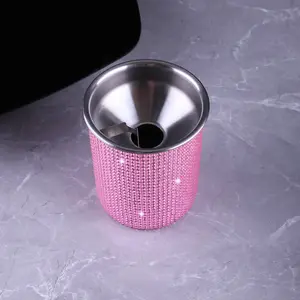 Stainless Steel Ashtray with Rhinestones, Shiny Anti-Flying Cigarette Ash Holder, Office Home Use, Durable and Stylish Design, Living Room Decor