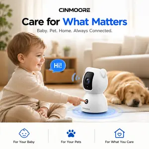 CINMOORE 4MP/2.5K With 32GB Storage Card Pet Camera WiFi Indoor Security Camera Two-Way Audio Night Vision Clear Monitoring Recording Baby Crying Monitoring Cameras for Home 360 Camera
