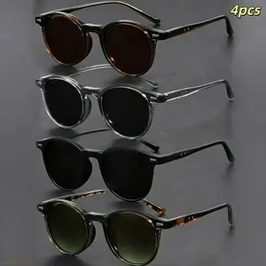 4 Pairs American & Korean Oval Trend Fashion Glasses Unisex Ideal Gifts Decorative Photography Props Perfect for Sports Driving Street Lightweight Polarized Sunglasses