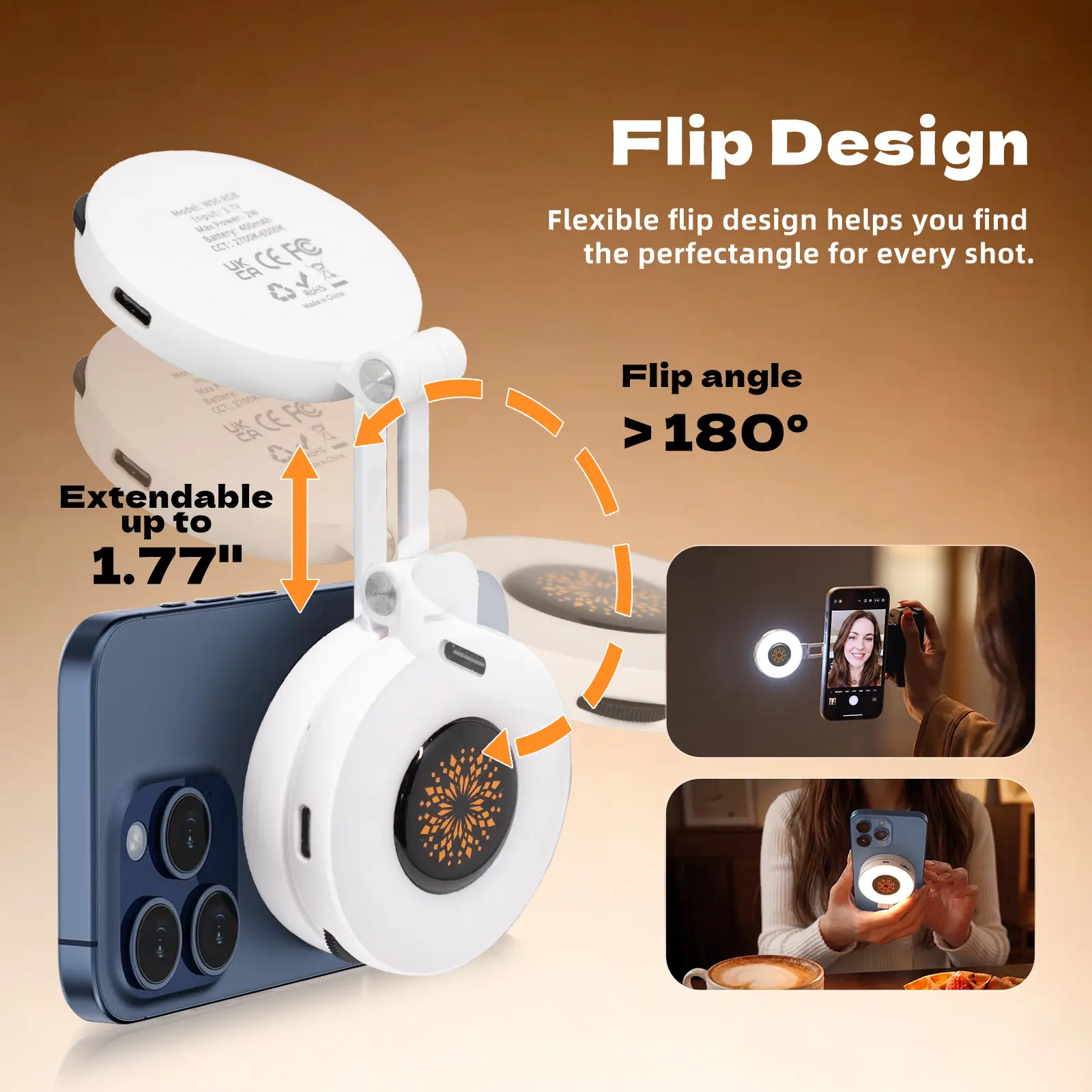 Magnetic Selfie Light for iPhone  | Rechargeable RGB Video Light for TikTok, Live Streaming & Video Calls